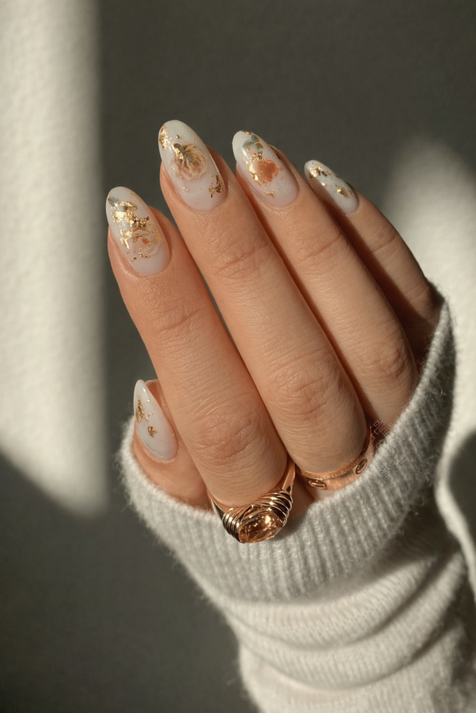 Nude Nails with Touches of Gold Foil