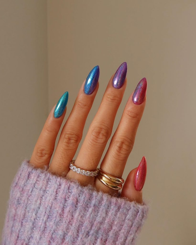 Holographic Stiletto Nail