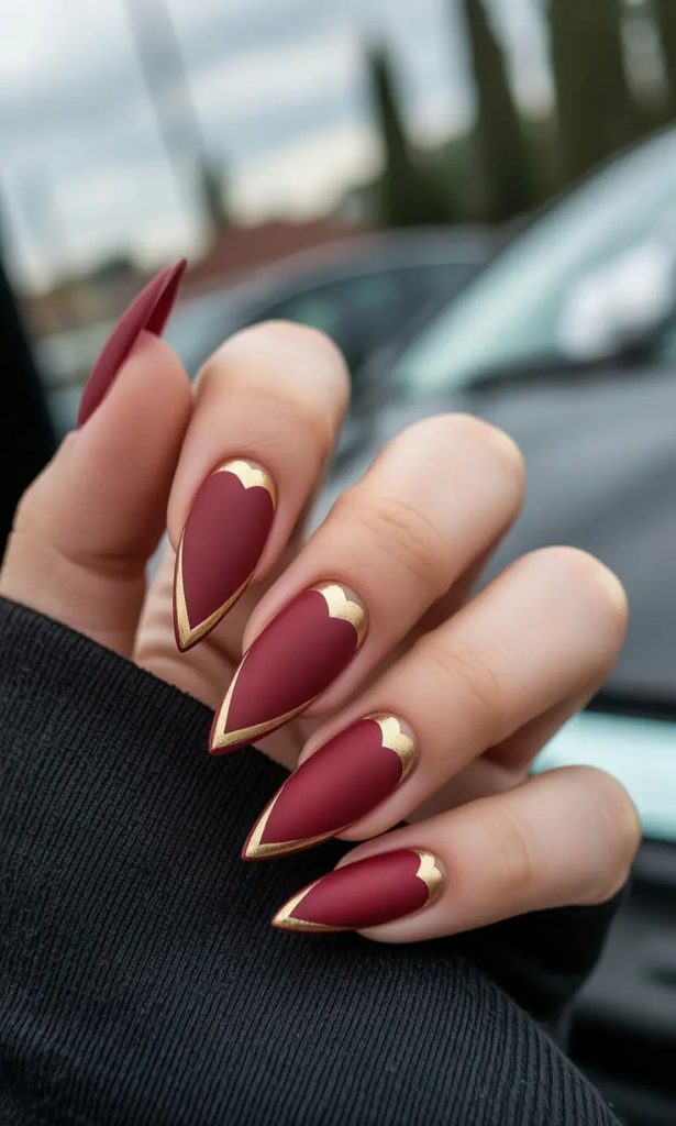 Matte Burgundy Stiletto Nails