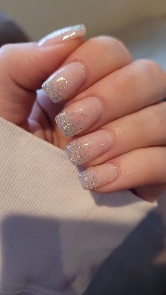 Nude Coffin Nails with Glitter