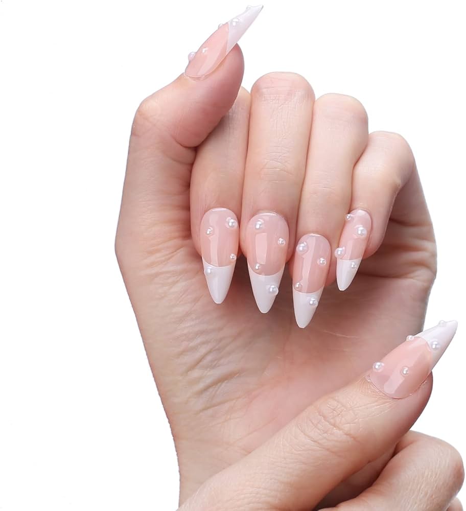 Nude Nails Decorated with Pearls