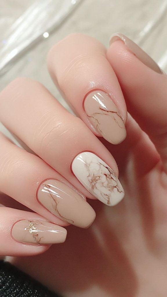 Nude Nails with Marble Swirl