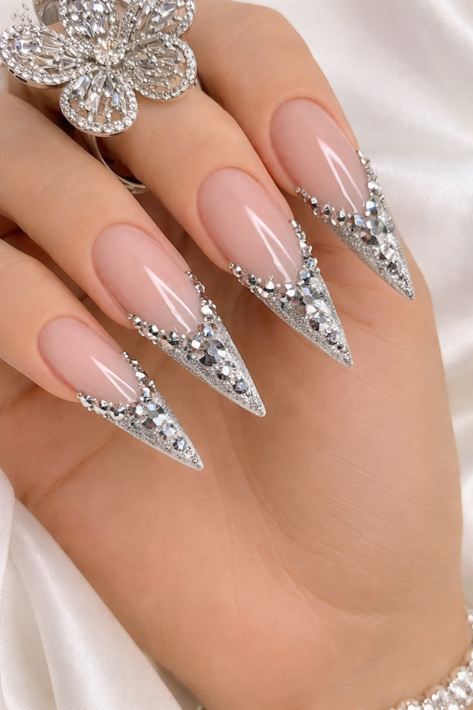 Nude Nails with Simple Rhinestone Shine