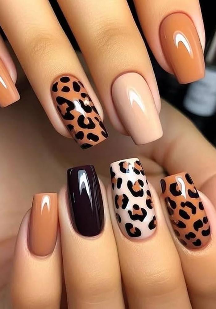 Nude Nails with Animal Print 