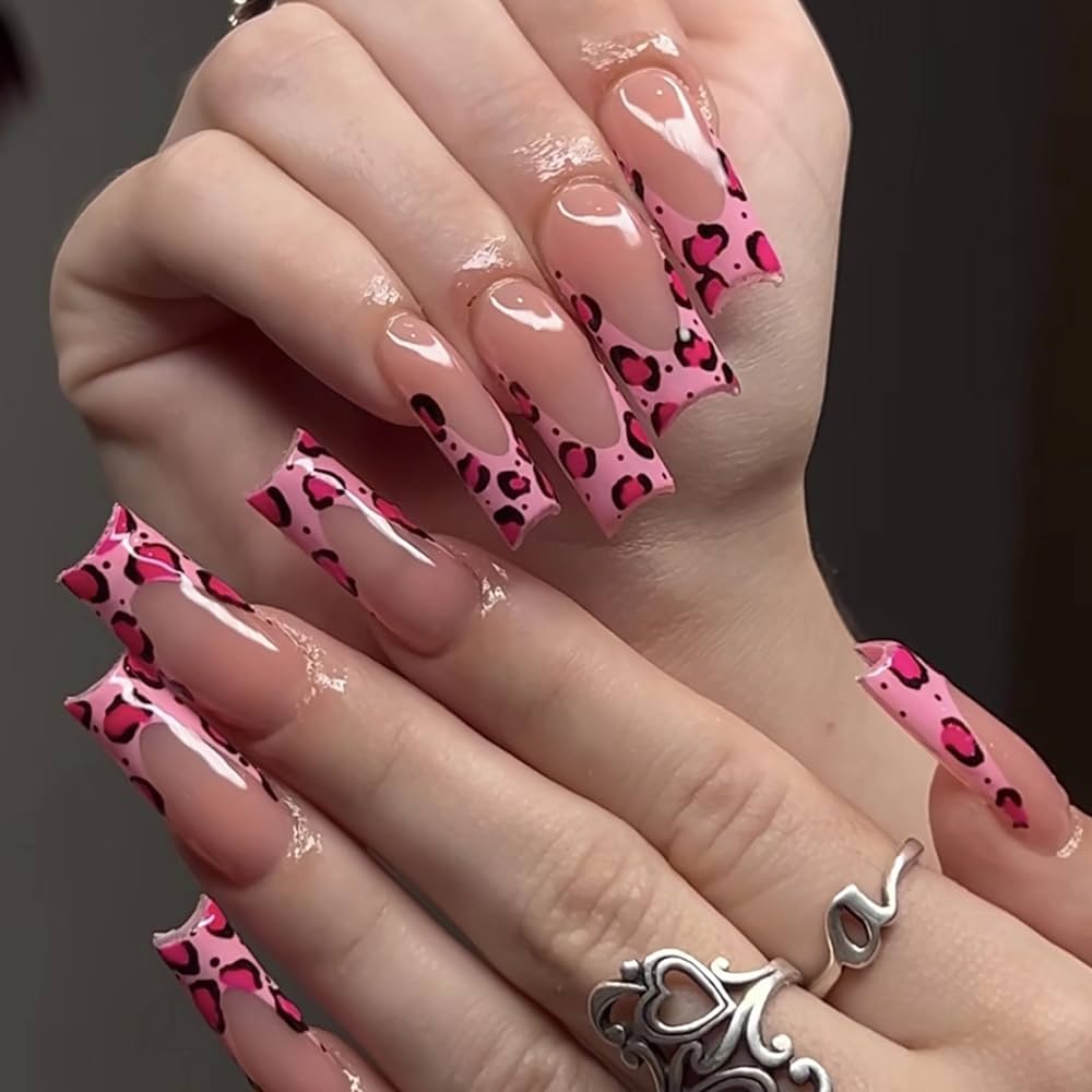 Pink Leopard Print Nails