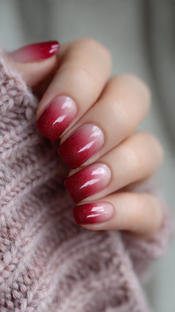 Berry Red Ombre Nail Design