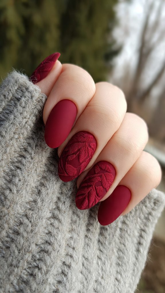 Matte Wine Red Nails