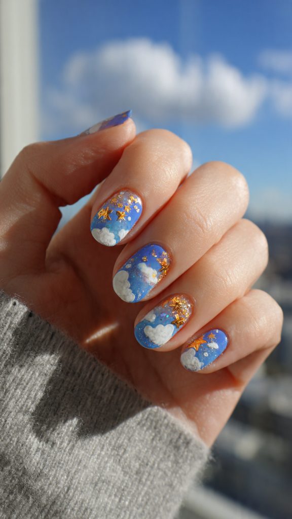 Cloud and Star Cartoon Nails