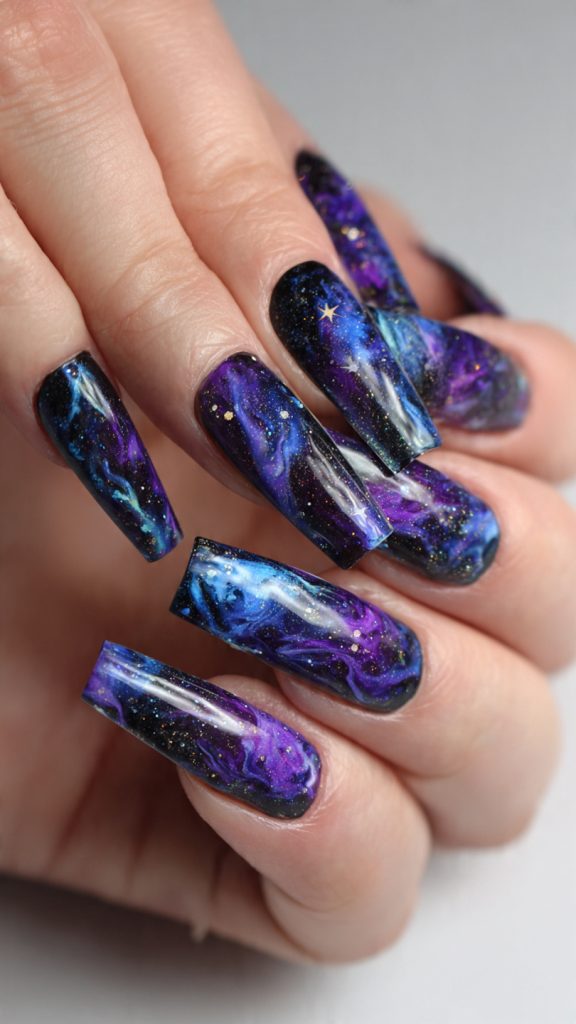 Galaxy-Inspired Coffin Nails