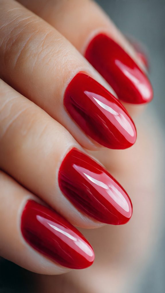 Glassy Glazed Red Nails