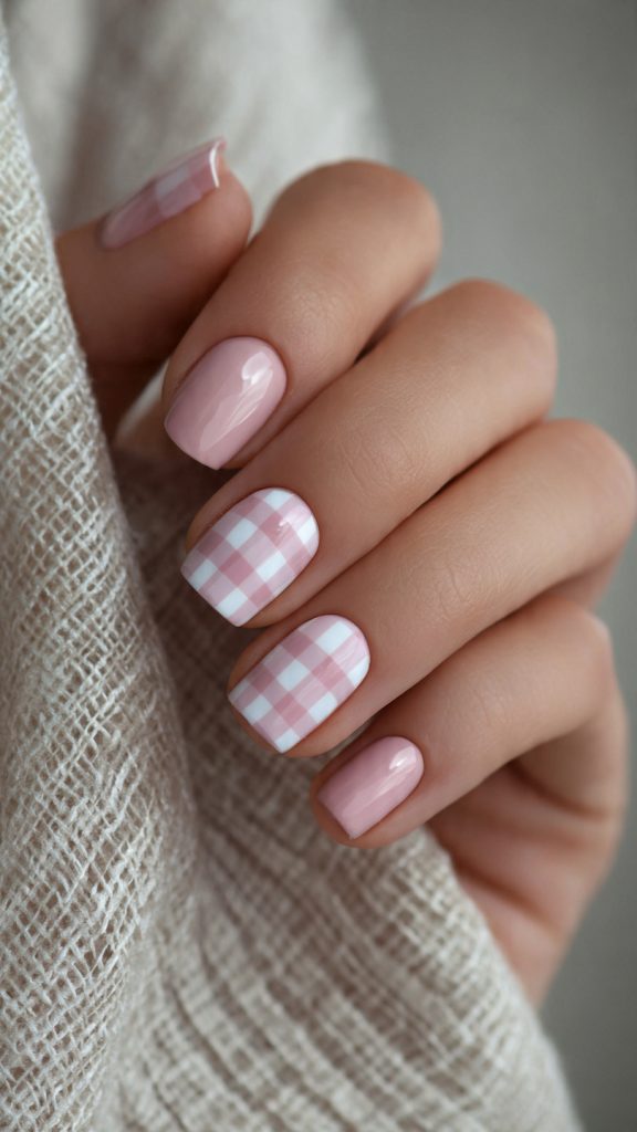 Pastel Gingham Nail Style