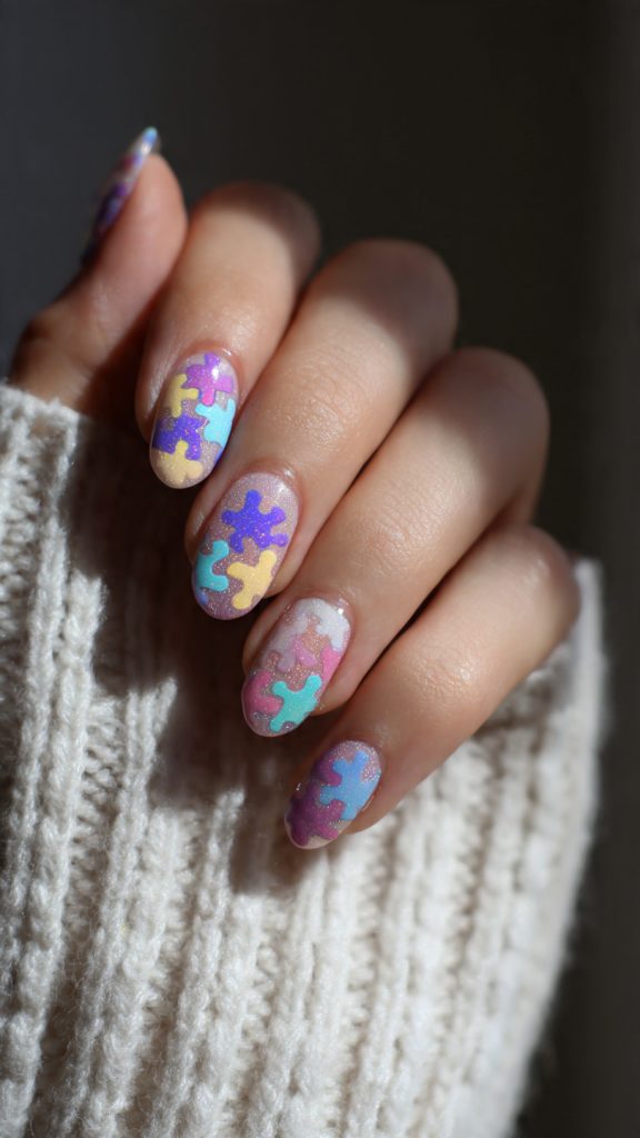 Pastel Puzzle Piece Nails