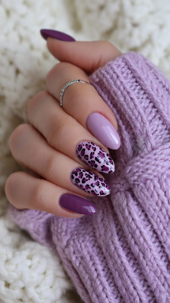 Purple Leopard Accent Nails