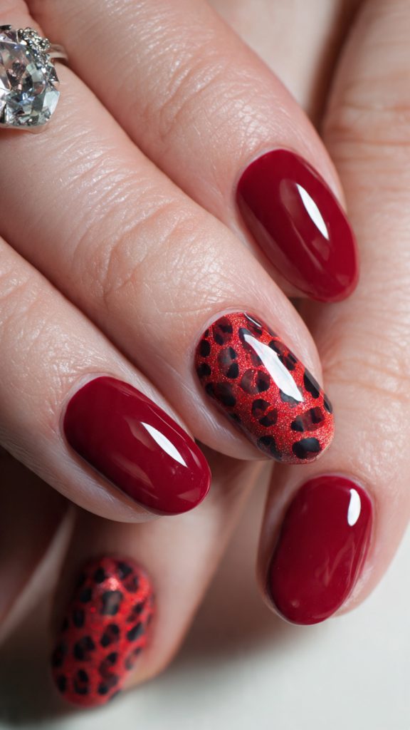 Red Leopard Accent Nail