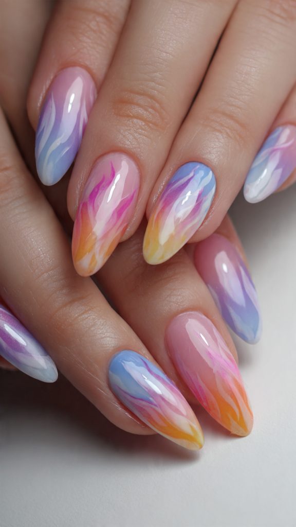 Soft Pastel Flame Nails