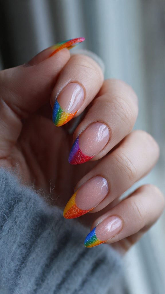 Colorful Rainbow Tip Nails