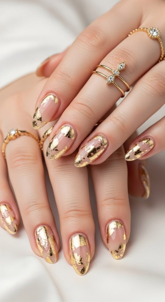 Almond Nails with Gold Foil
