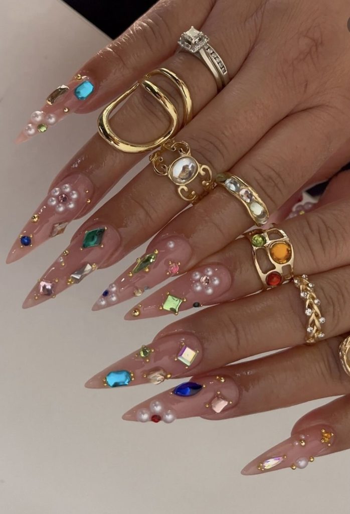 Almond Nails with Rhinestones