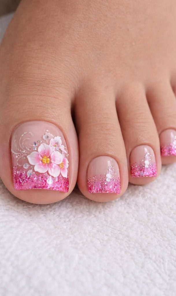 Beautiful Floral Toe Nail Ideas for a Soft Feminine Style