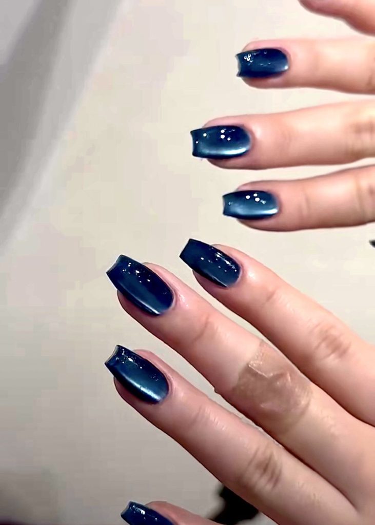 Blue Cat Eye Coffin Nails