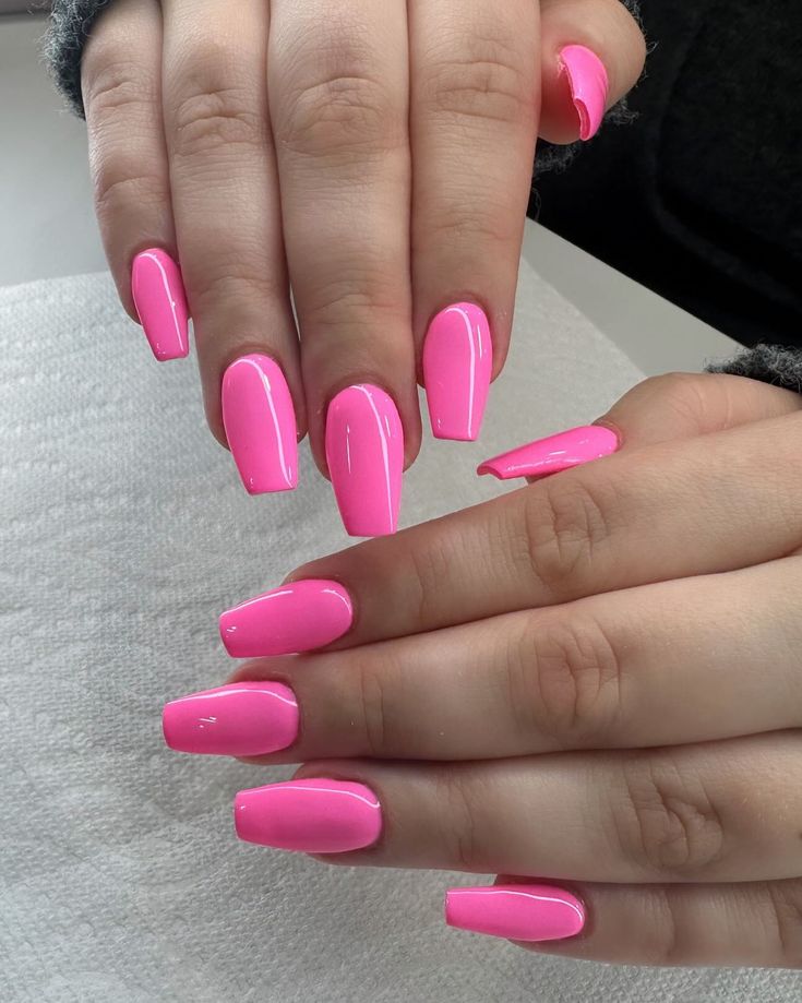 Bright Hot Pink Coffin Nails for a Confident Statement
