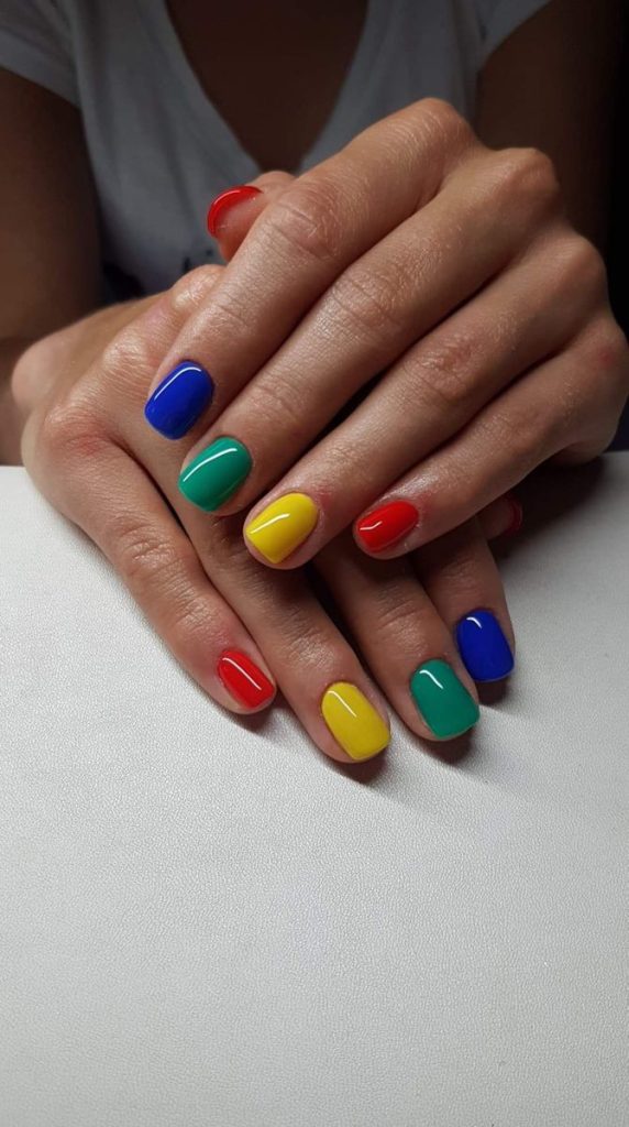 Bright Multicolor on Short Square Nails