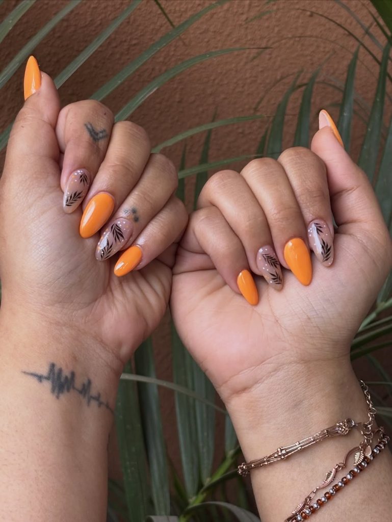 Bright Tangerine on Short Almond Nails