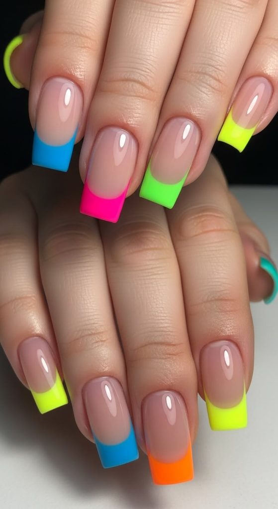 Bright and Fun Colored French Acrylic Nails