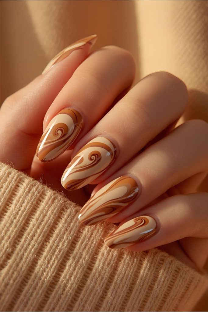 Caramel Swirl Nails