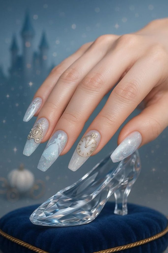 Cinderella Style Nails with Glass Slipper Touch