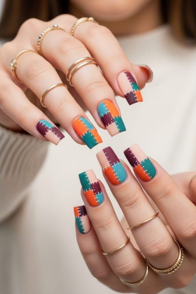 Color Block Designs on Square Nails