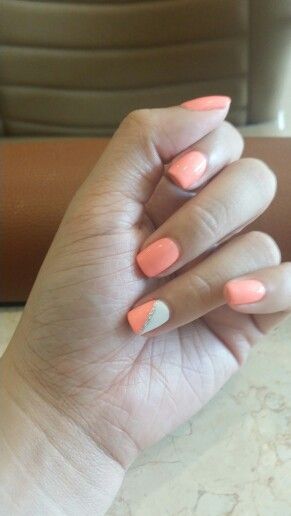 Coral and White Geometric Nails