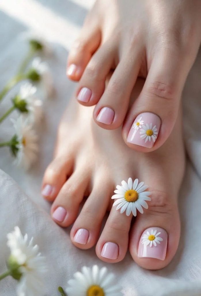 Cute Daisy Toe Nail Design for a Fresh Spring Look