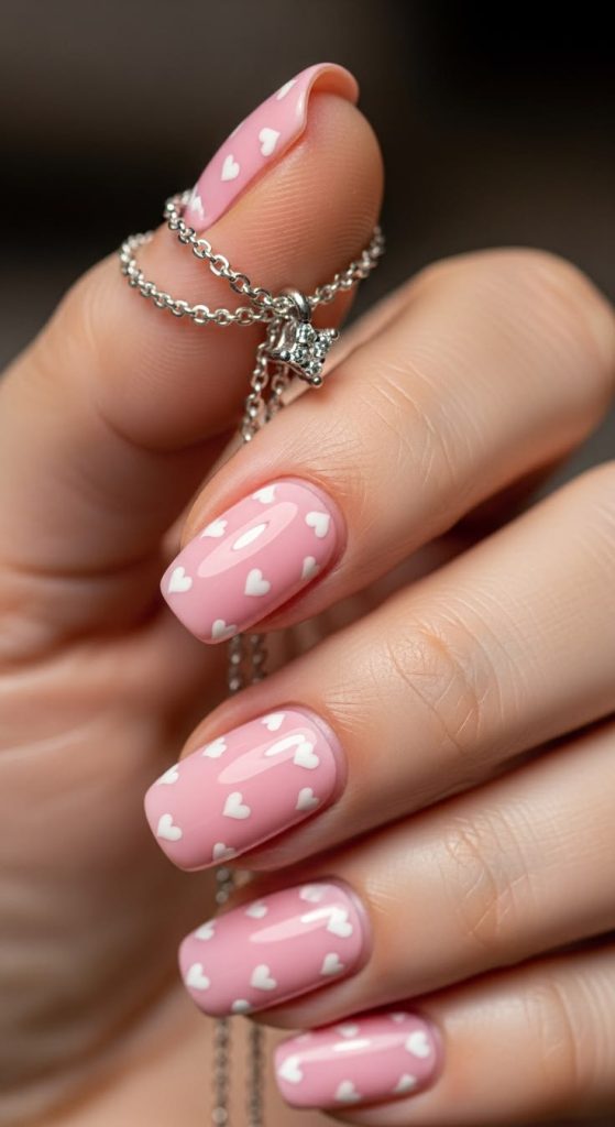 Cute Pink Heart Nail Design