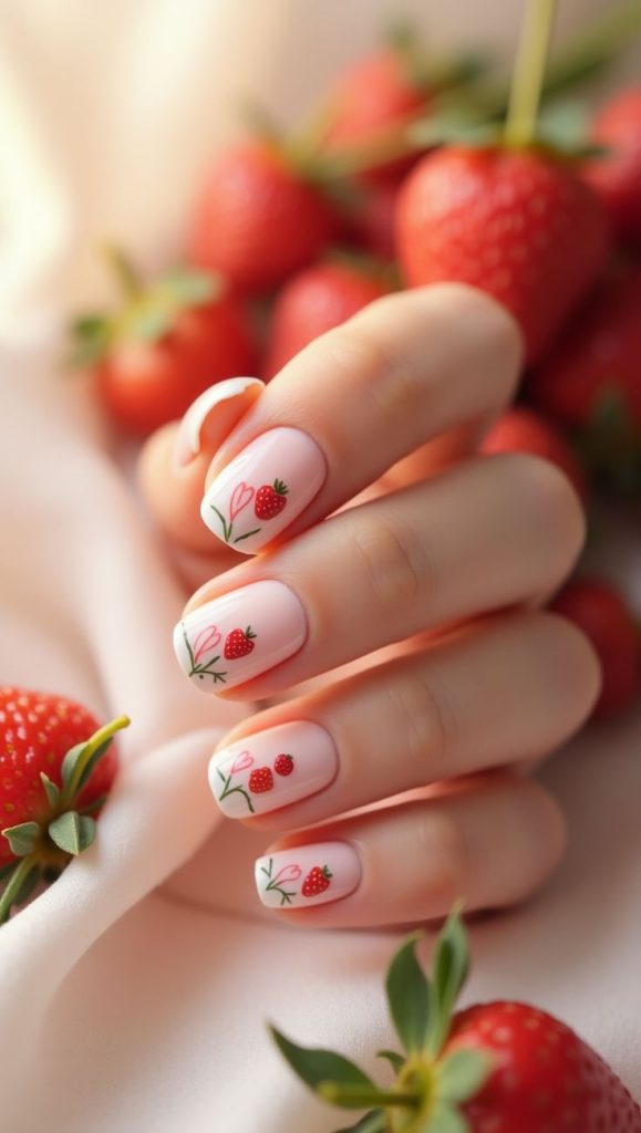 Cute Strawberry Short Nails