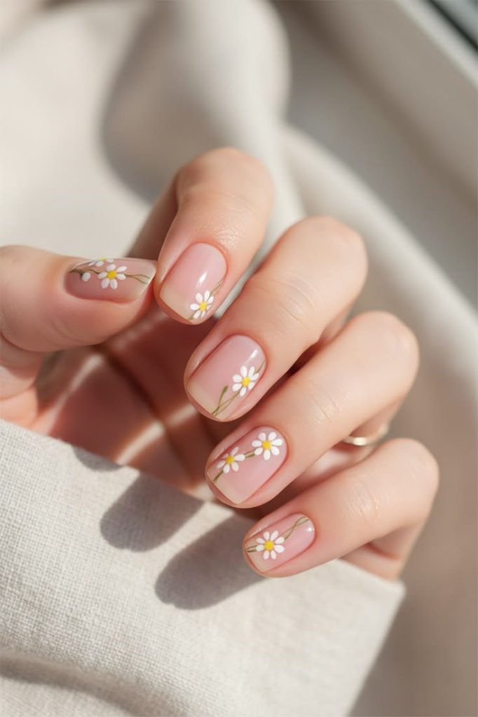 Daisy Accent Short Nails