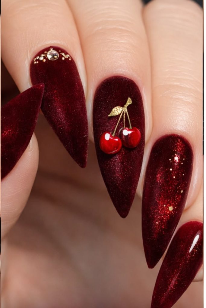 Dark Cherry Velvet Nails for a Sophisticated Look
