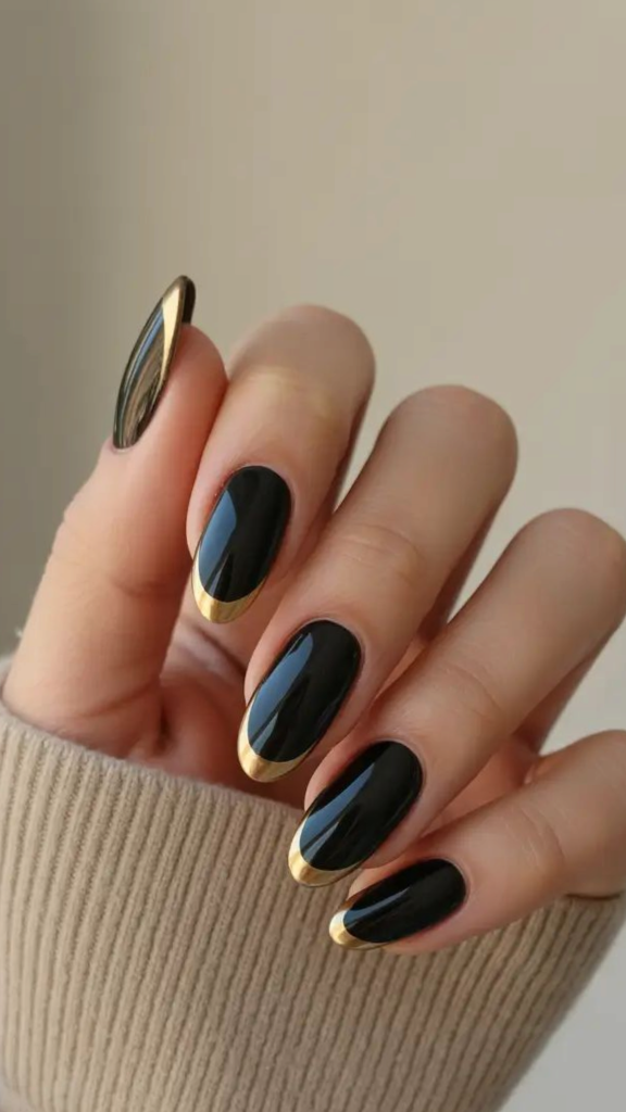 Dark Teal Nails With Soft Rose Gold Highlights