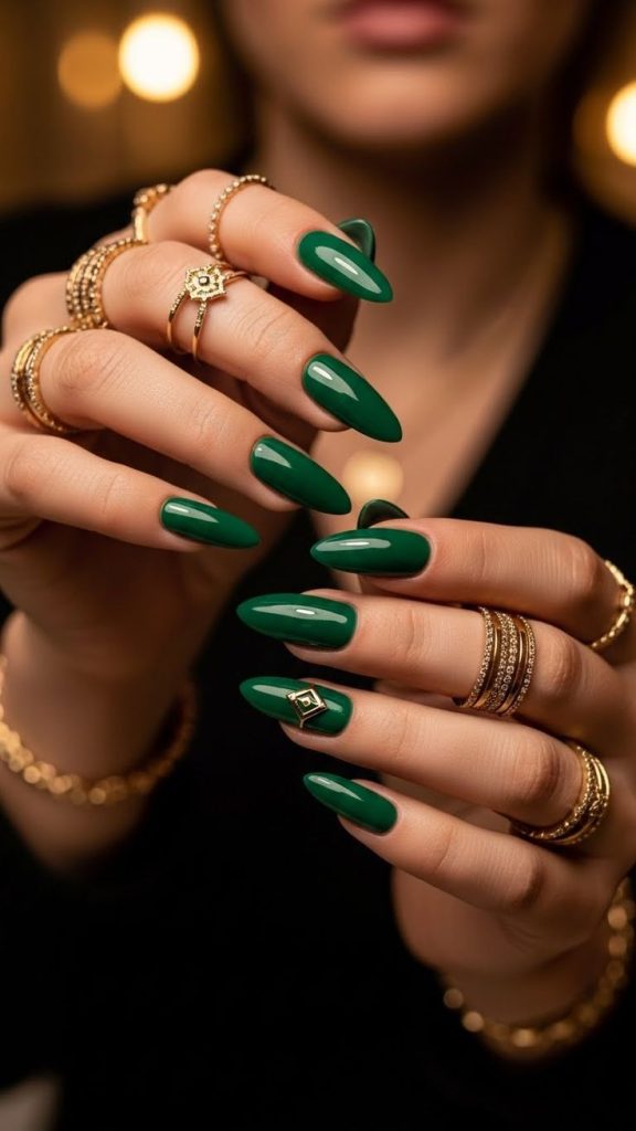 Deep Emerald Green Nails for a Bold Entrance