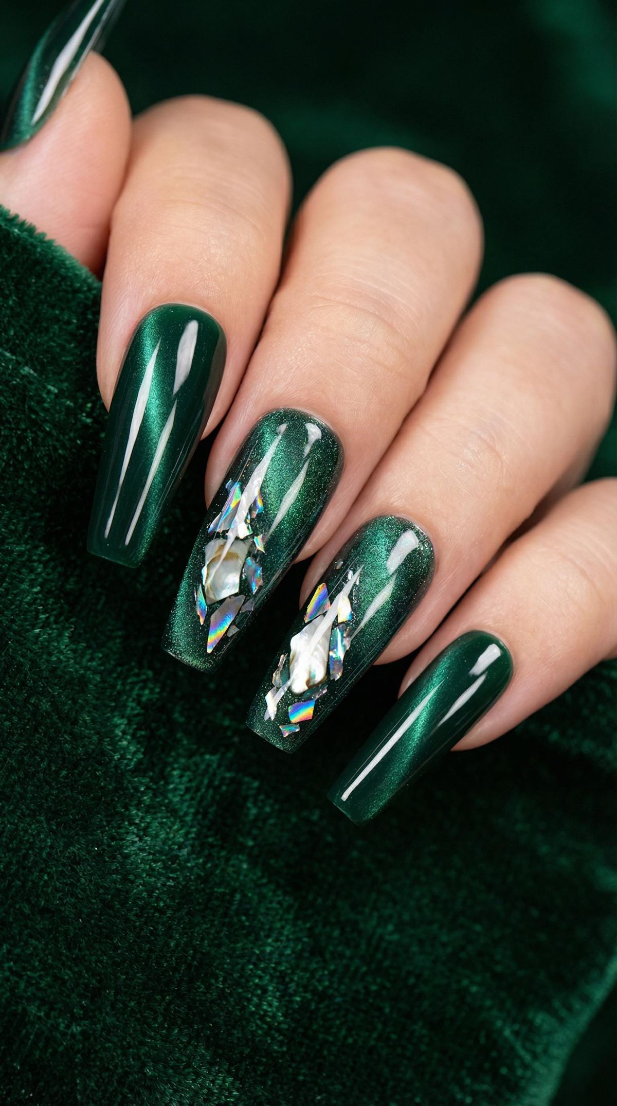 Deep Jade Coffin Nail Style