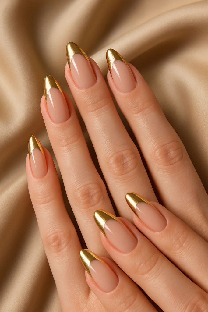 Elegant Nude Nails with Gold Touches