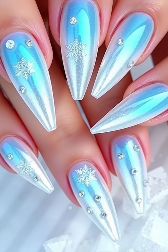 Elsa Frozen Style Glitter Nails with Ice Shine