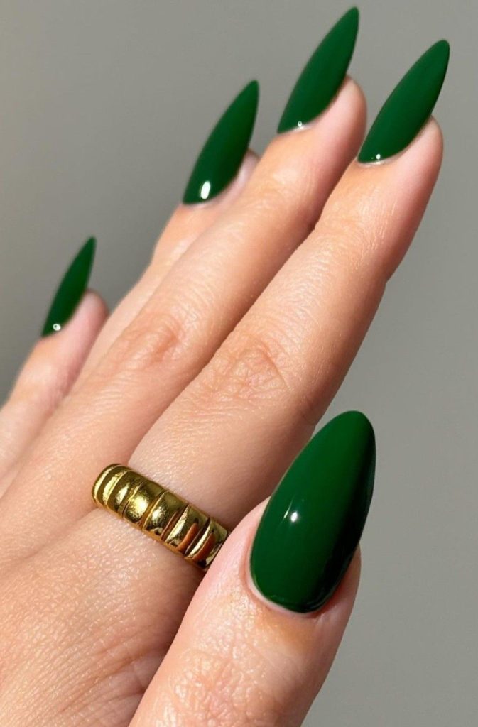 Emerald Green Almond Nails