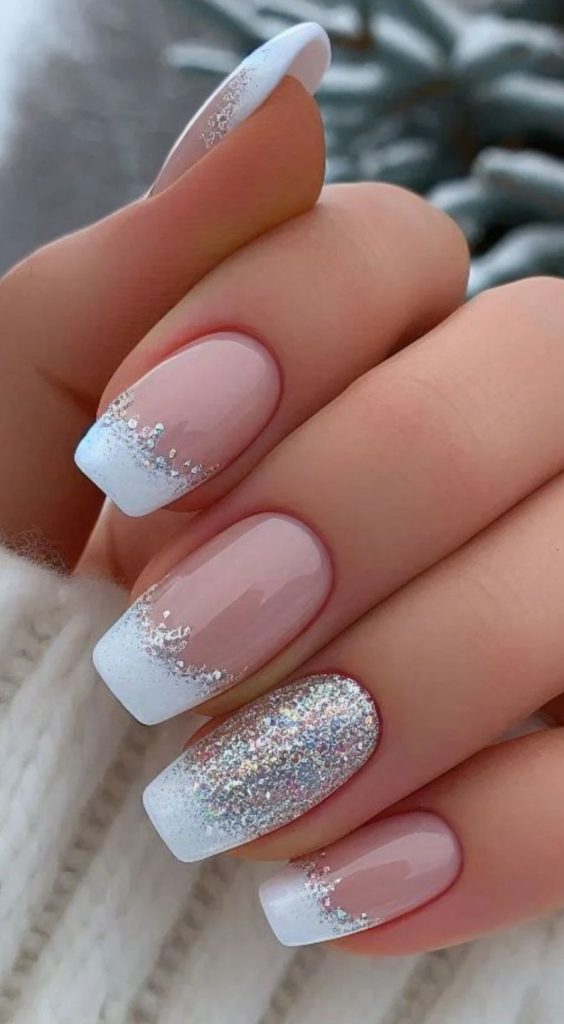 Glitter Tip French Acrylic Nails for Parties