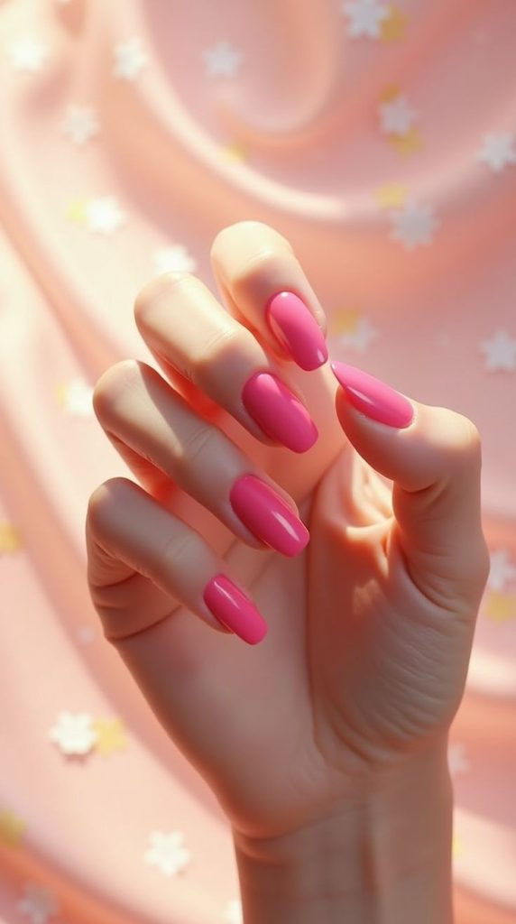 Glossy Candy Pink Nails