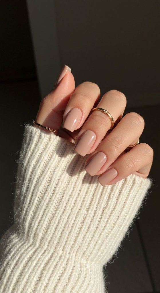 Glossy Nude Coffin Nails