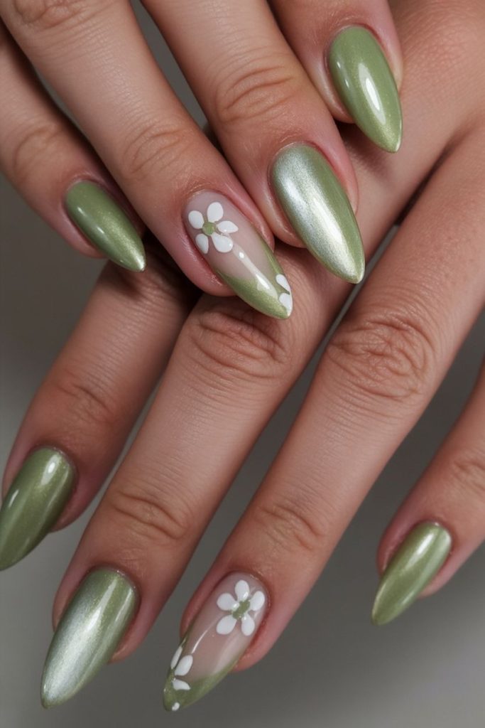 Green Cat Eye Short Nails