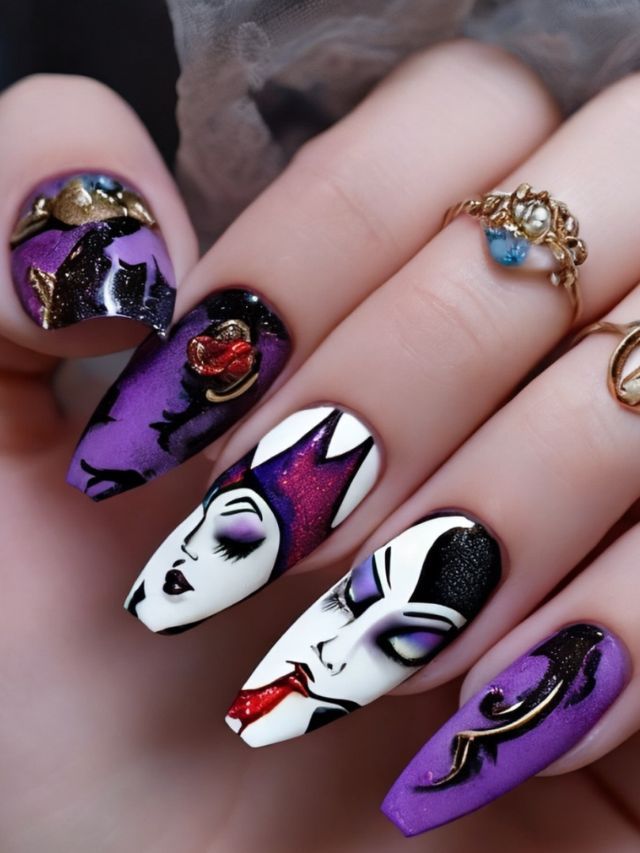 Half Princess and Half Villain Nail Combo Design