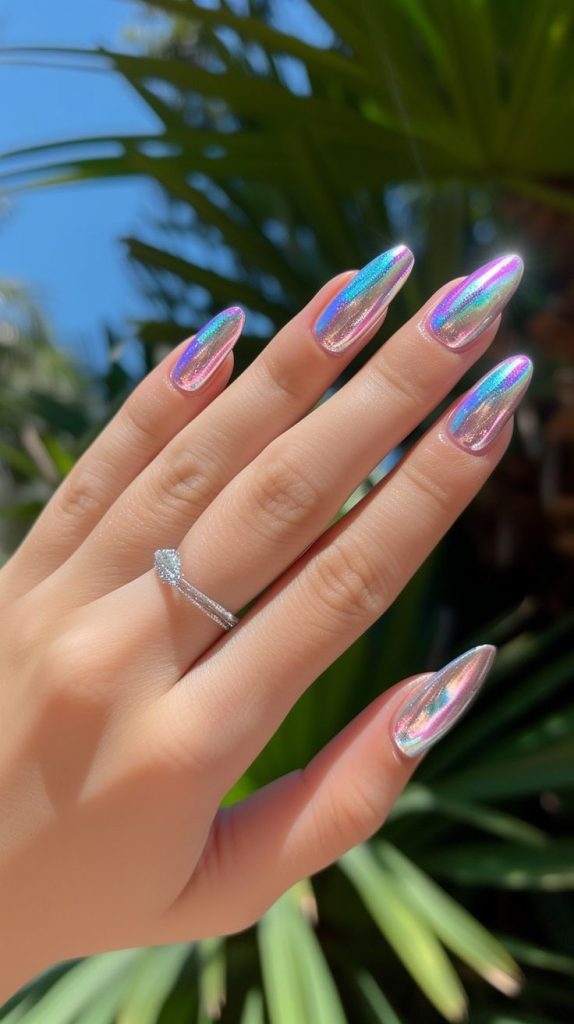 Holographic Almond Nails