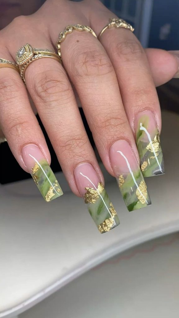 Jade Nails with Gold Foil Touch